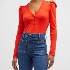 Veronica Beard Dekalb v-neck puff sleeved shirt in flame red